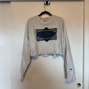 Drake University Champion Light Gray Cropped Crewneck Sweater - XL